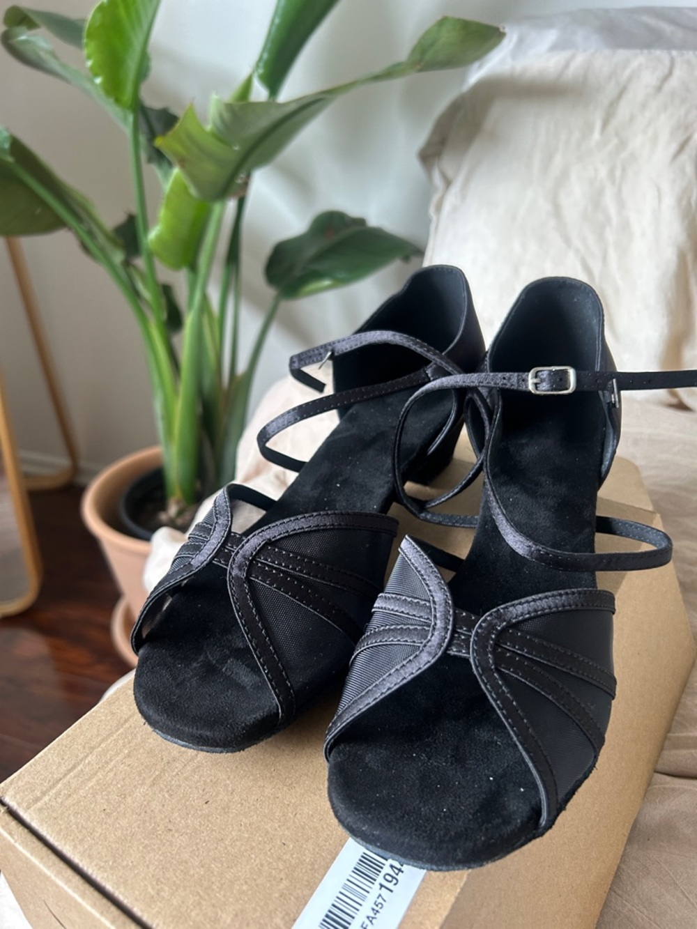 Women's Black Salsa/Dance Strappy Short Heel Sandals